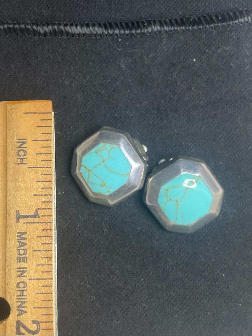 Vintage ATI Mexico 925 Sterling Silver Turquoise Octagon Clip On Earrings